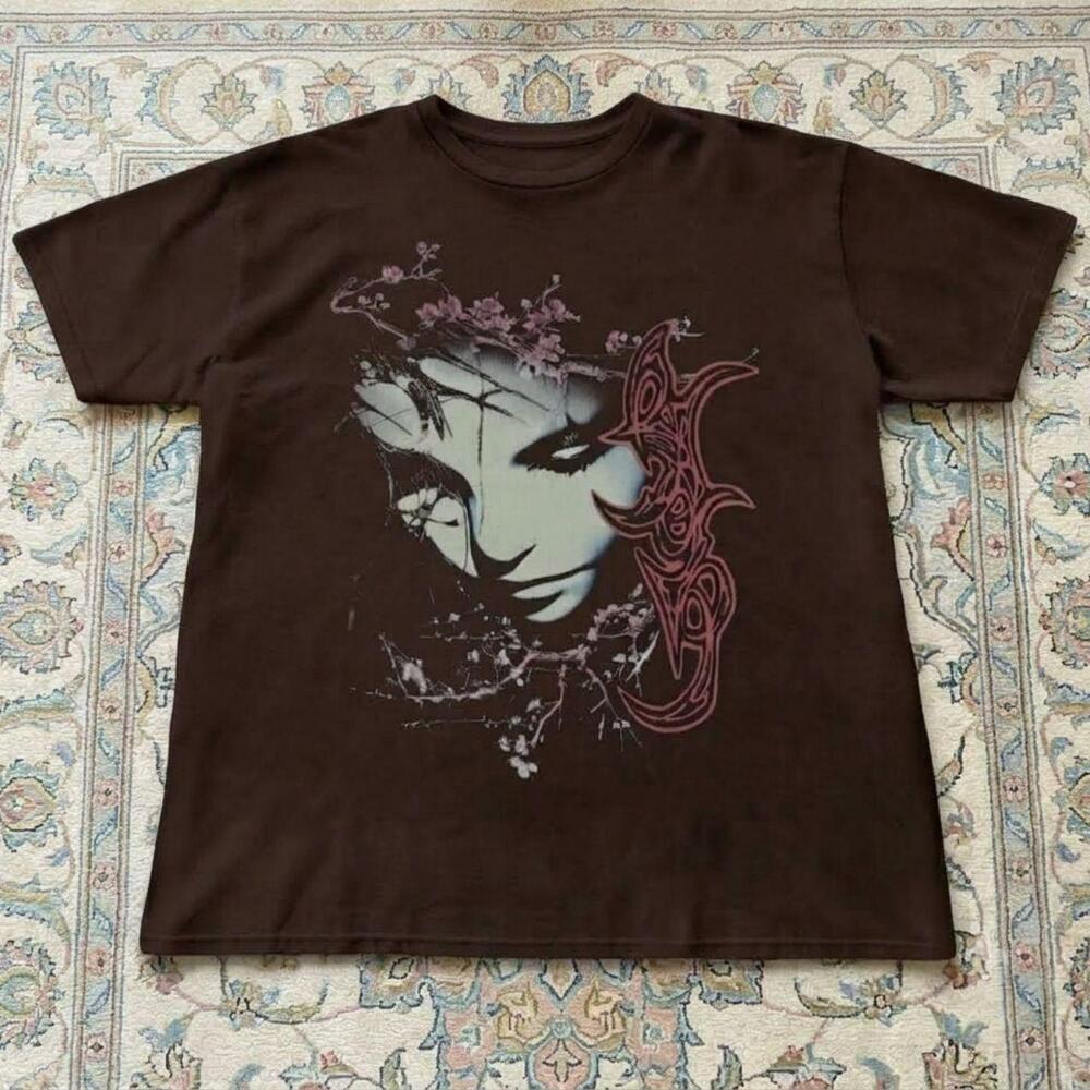 Cyber Tribal Anime Girl Cherry Blossom Y2K Tee